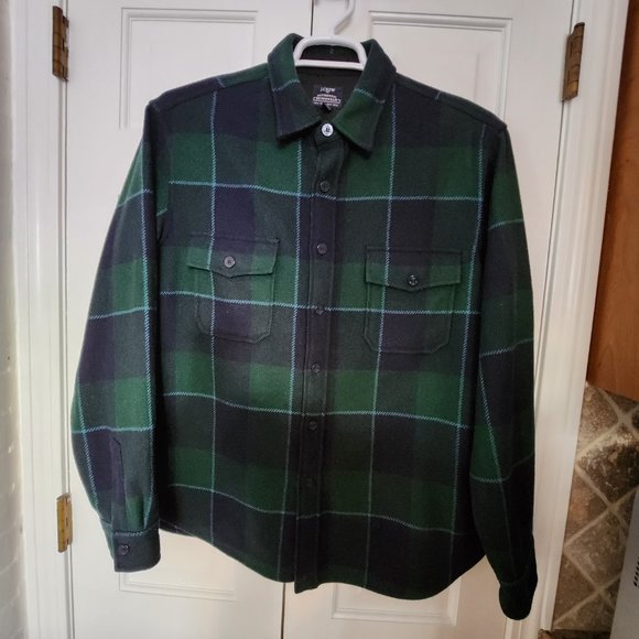 J Crew Wool Shirt - Large - Navy Green Blue Plaid - Picture 3 of 14